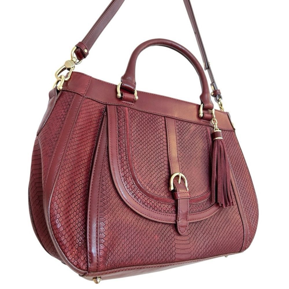 Brahmin Burgundy Red Python Raelynn Satchel Shoulder Bag - Picture 4 of 15